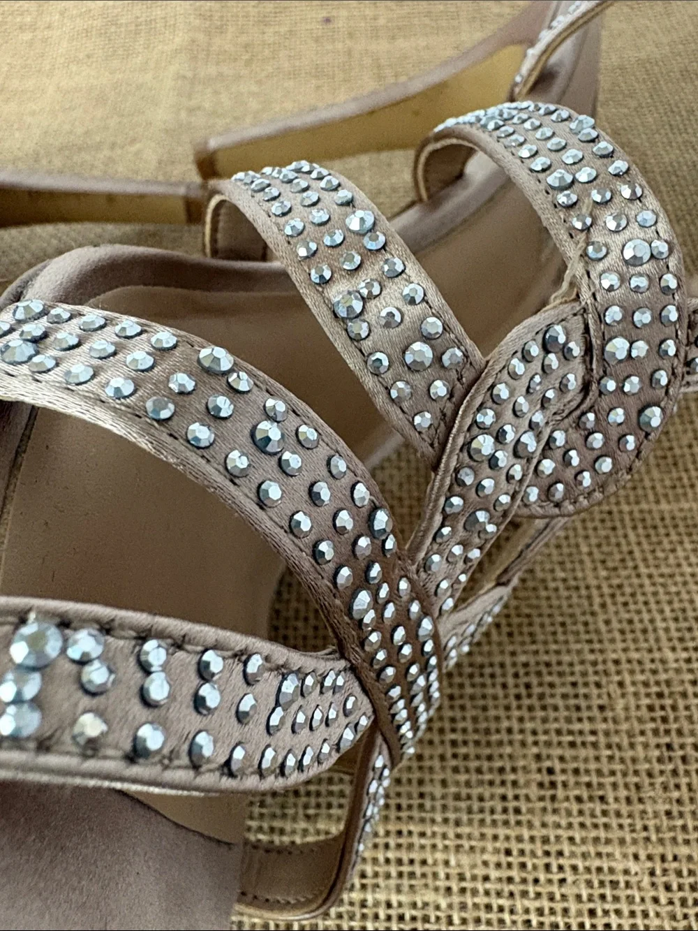 Women's Champagne Gold Strappy Studded High Heels Size 10